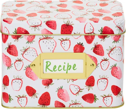 Vista 4 de C.R. Gibson Juego de tarjetas de recetas y caja: caja de recetas de lata de estilo vintage con 40 tarjetas y 12 divisores, 4.2 x 6.6 pulgadas