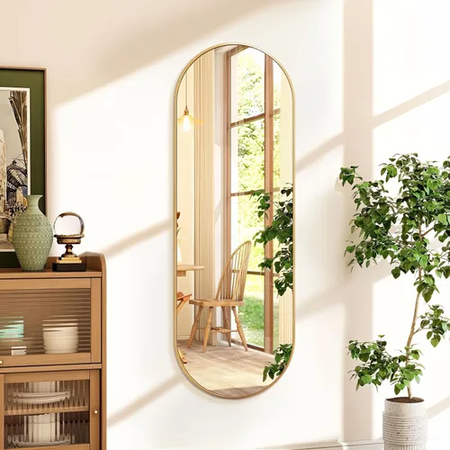 Vista 12 de Niccy - Espejo ovalado de longitud completa de 48"×16", espejo largo de pared con marco de aluminio, espejos grandes para sala de estar, espejo Negro