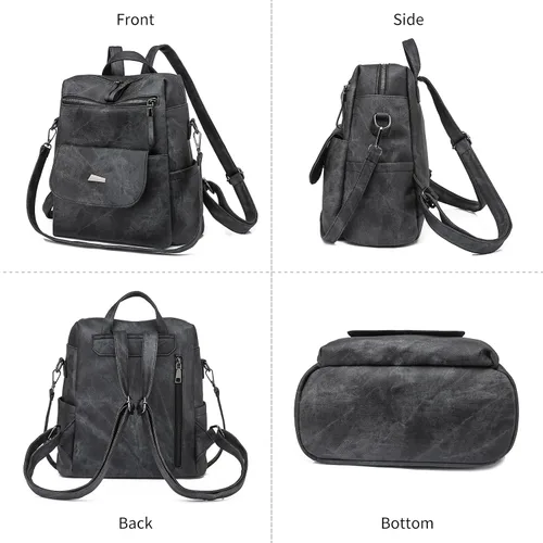 Vista 3 de Mochila para mujer, mochila de piel sintética, mochila antirrobo, mochila antirrobo de viaje, multiusos, ligera, impermeable, convertible, bolsa