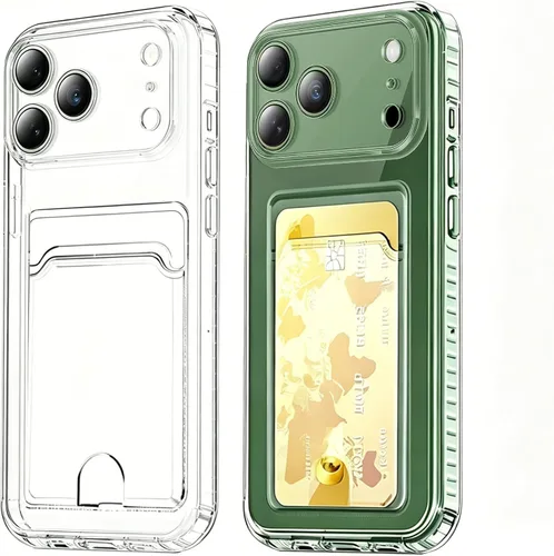 Vista 5 de Funda compatible con iPhone 11 con soporte para tarjetas, funda transparente con ranura para tarjetas, ultrafina, suave, a prueba de golpes, funda