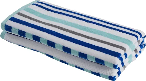 Vista 9 de Superior Toalla de playa de gran tamaño con textura de rayas, 100% algodón, suave, afelpada y altamente absorbente (juego de 2)