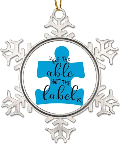 Vista 13 de Esta mamá con autismo es adornos de Navidad, concienciación sobre el autismo, regalos de recuerdo de Navidad, copo de nieve de metal, decoración