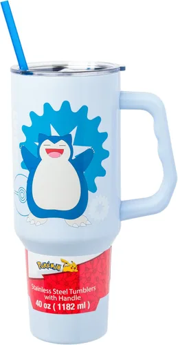 Vista 26 de Silver Buffalo Adventure Time With BMO - Vaso de acero inoxidable de doble pared con asa y pajilla, cabe en portavasos estándar, 40 onzas
