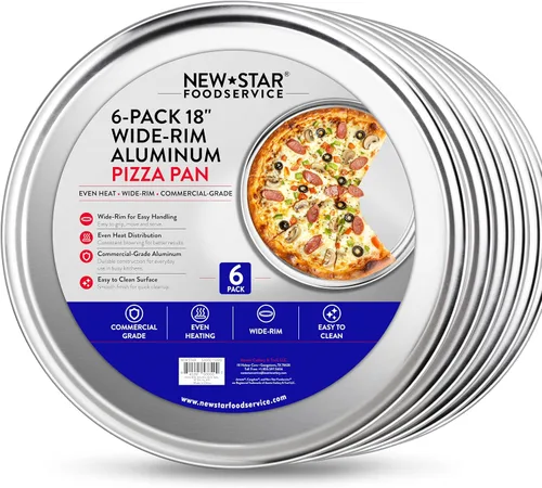 Vista 11 de New Star Foodservice 50868 Bandeja/Sartén para pizza, con borde ancho, de aluminio, 20.3 cm, paquete de 6