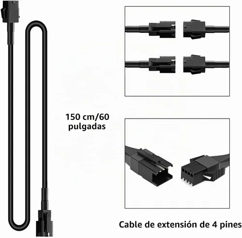 Vista 2 de Hovano Juego de 4 cables de extensión de 60 pulgadas/150 cm de 4 pines RGB LED para luces de acento multicolor, juego de cables para luces LED