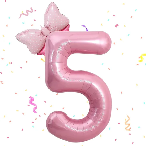 Vista 7 de Globo rosado de 40 pulgadas con número 4 y lazo mini para decoraciones de fiesta de cumpleaños número 4 de niña - Suministros de fiesta con tema rosa