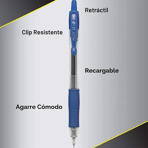 Vista 6 de Pilot, bolígrafos de gel retráctil G2 Premium, punta extra fina de 0.5 mm, paquete de 5, azul