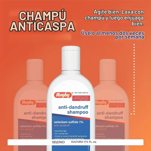 Vista 3 de Rugby - Champú anticaspa de sulfuro de selenio, fórmula azul para cabello