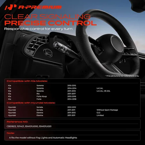 Vista 2 de Interruptor de Señal de Giro A-Premium, Atenuador de Faros, Palanca Multifunción para Luz de Estacionamiento Compatible con Hyundai Kia - 2011-2017