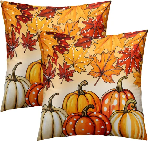 Vista 44 de Giwawa Juego de 2 fundas de almohada de calabaza otoñal de 16 x 16 pulgadas, fundas de cojín de algodón de madera de girasol para sofá, patio