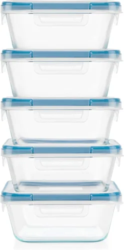 Vista 6 de Snapware Total Solutions - Juego de recipientes de vidrio para almacenamiento de alimentos (paquete de 5, 4 tazas), tapas herméticas y a prueba