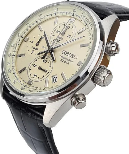 Vista 2 de Seiko Herren-Uhr Quarz Edelstahl mit Lederband
