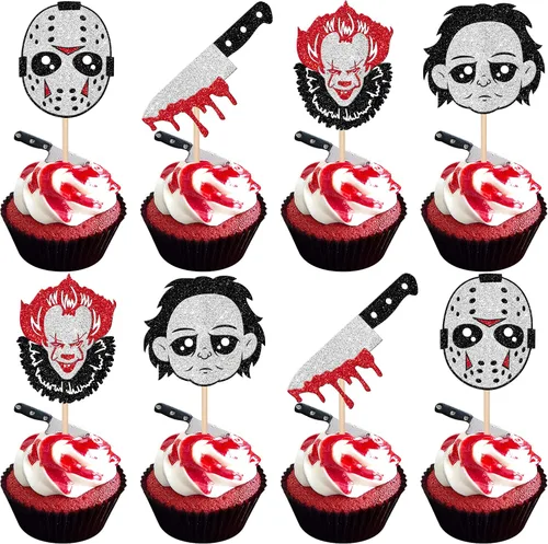 Vista 30 de 30 piezas de decoración de murciélagos de Halloween para cupcakes de murciélago con purpurina negra para Halloween, decoración de pasteles de Negro