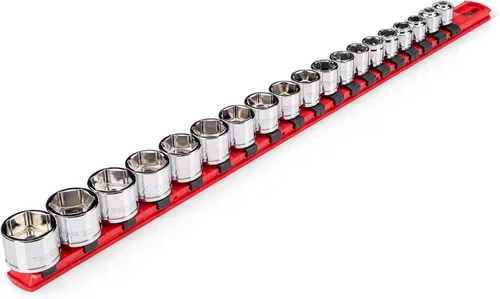 Vista 9 de TEKTON - Juego de llaves de vaso de 3/8 pulgadas con rieles y bandeja, poco profundo y profundo, 6 puntos, 24 piezas (8-19 mm) SHD91215