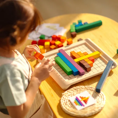 Vista 7 de PlanToys® Wooden Math Blocks & Rods Montessori Kids STEM Learning Toy Set Math Blocks and Rods