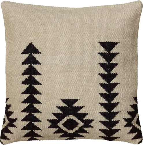Vista 3 de Rizzy Home T05808 Almohada decorativa de relleno de plumón 18"x18" Negro/Blanco/Neutral