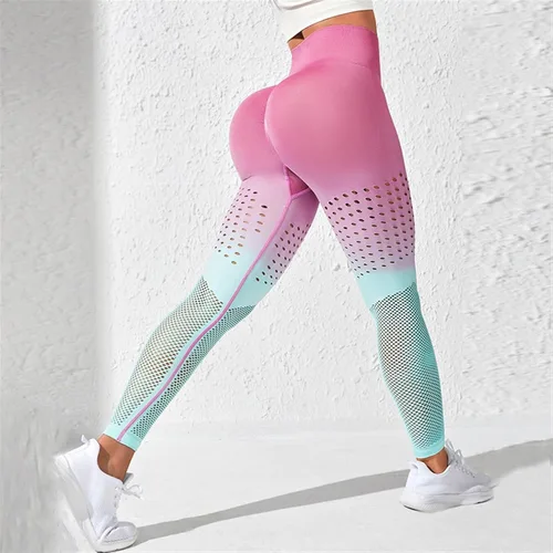 Vista 2 de TRENIS Leggings sin costuras para mujer, ahuecados para gimnasio, cintura alta, push up, pantalones ajustados para fitness