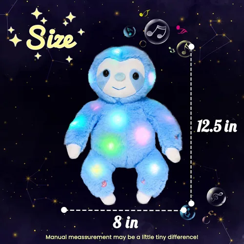 Vista 3 de Hopearl Perezoso de peluche con luces LED y música, perezoso de tres dedos flexible de felpa, con luces de noche que brillan en la oscuridad