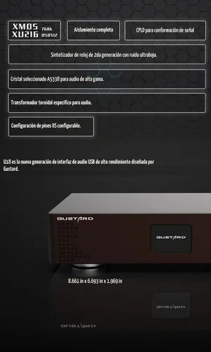 Vista 3 de GUSTARD U18 DDC USB Interfaz digital DSD512 PCM768Khz XU216 K2 Aislamiento completo AS338 Interfaz de audio USB Crystol IIS de alta gama (negro)
