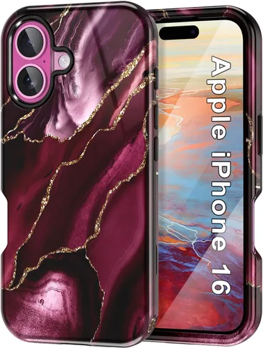 Vista 28 de Btscase Funda para iPhone 16 (2024), [probada en caídas de grado militar] Diseño de patrón de mármol delgado, resistente, a prueba de golpes