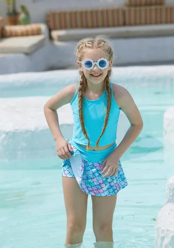 Vista 3 de Traje de baño tankini de dos piezas para niñas con estampado 3D hawaiano para playa de 6 a 12 años