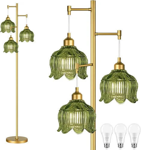 Vista 19 de QIYIZM Lámpara de pie para sala de estar, dormitorio, estilo granja, arco, ratán, boho, lámpara de pie con control remoto regulable, pantalla