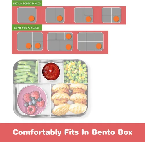Vista 4 de LALASTAR Recipiente para aderezo de ensalada, 4 x 1.6 onzas, recipientes pequeños de acero inoxidable con tapas, silicona premium, a prueba de fugas
