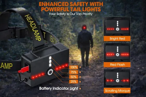 Vista 7 de Linterna frontal recargable de triple haz, 6500K 3 LED P50.2, haz de 450 yardas, IP66