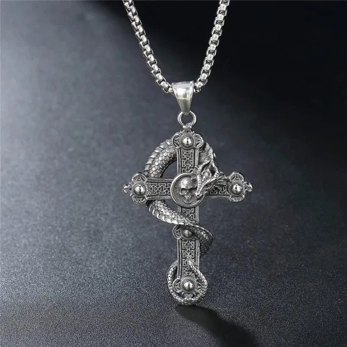 Vista 4 de Collares punk para hombre con cadena cuadrada de acero inoxidable de 23.6 pulgadas
