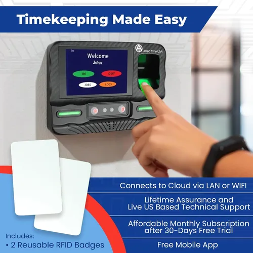 Vista 2 de Reloj biométrico de tiempo para asistencia de empleados - Máquina de entrada y salida por suscripción para empleados - Reloj de tiempo