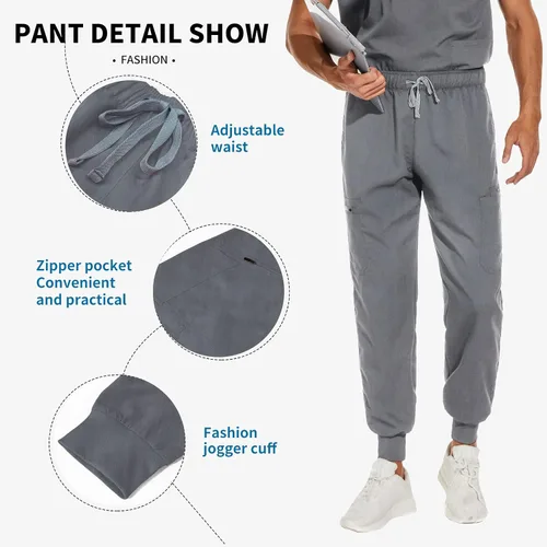 Vista 4 de VIAOLI Conjunto de ropa quirúrgica para hombre con cuello en V y pantalón deportivo de 8 bolsillos para enfermería, conjuntos de uniformes médicos