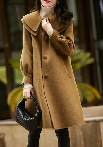 Vista 3 de chouyatou Abrigo de lana con cuello Peter Pan para mujer, abrigo de invierno de un solo pecho para invierno