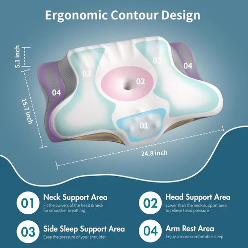 Vista 3 de Almohada cervical para el cuello para aliviar el dolor, almohadas ergonómicas de espuma viscoelástica para dormir, almohada refrescante para dormir