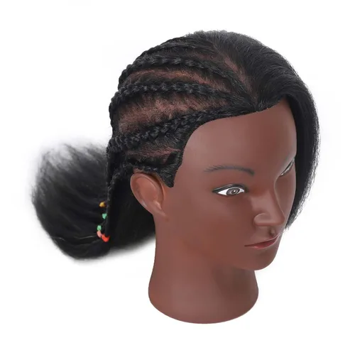 Vista 6 de Cabeza de maniquí de 16 pulgadas, 100% cabello humano, para peluquería, entrenamiento, trenzar, peinar, cosmetología, maquillaje, práctica