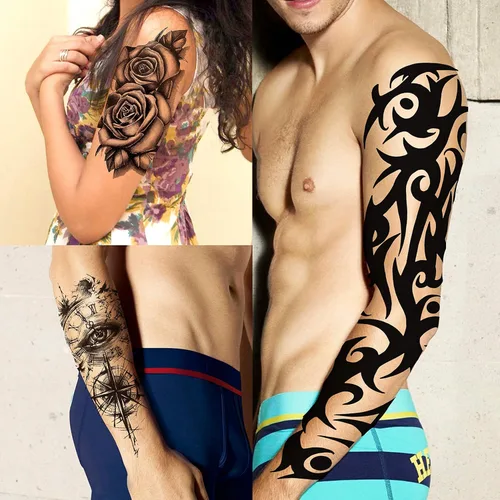 Vista 6 de VANTATY 20 hojas de tatuajes temporales extra grandes de brazo completo para hombres adultos, manga de tatuajes temporales de tigre, serpiente