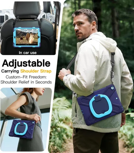 Vista 5 de BRAECN Funda para iPad de 9ª/8ª/7ª generación, resistente funda de silicona apta para niños con soporte plegable/asa para lápices, correa de hombro
