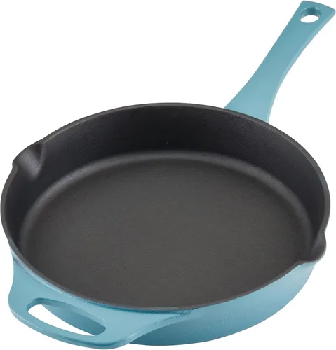 Vista 11 de Rachael Ray NITRO - Sartén de hierro fundido con mango auxiliar y boquillas de vertido, 12 pulgadas, color azul agave
