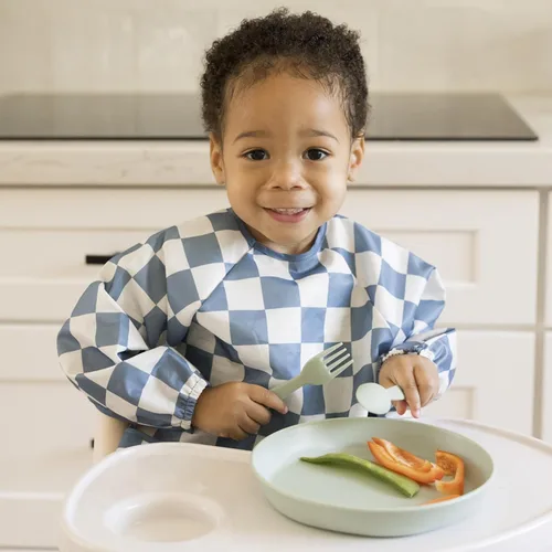 Vista 5 de Tiny Twinkle Babero de manga larga para bebés y niños pequeños Paquete de 2 baberos impermeables para comer, lavable a máquina y artículos