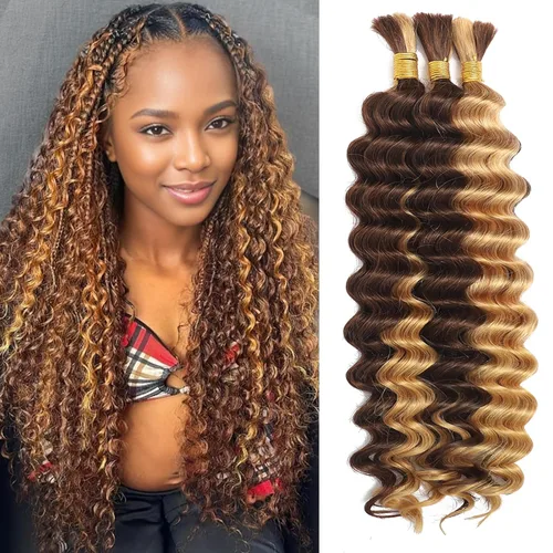 Vista 20 de Human Braiding Hair for Boho Braids 20inch Curly Wave Bulk Bundles 1B (A)1B