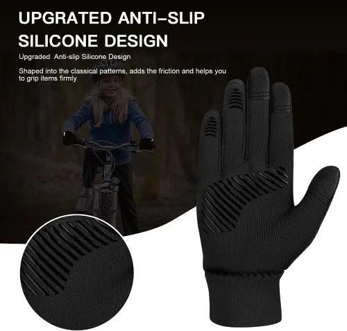 Vista 5 de Guantes de invierno para niños, con revestimiento impermeable y cálido, forro polar grueso, antideslizante, para niños y niñas de 3 a 15 años