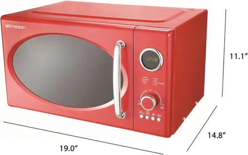 Vista 8 de Emerson MWRG0901RD - Microondas retro de 0.9 pies cúbicos con función de parrilla de 1,000W, potencia de cocción de 800W, pantalla LED, 5 niveles