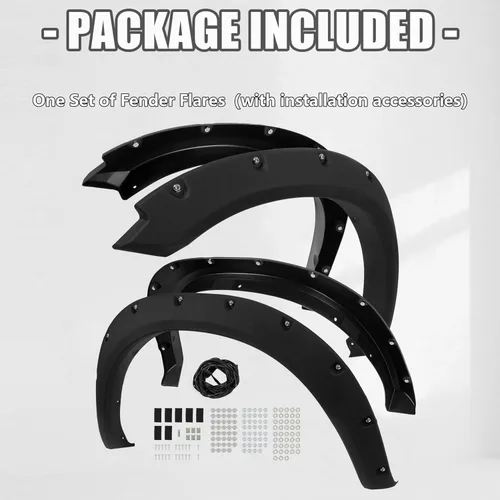 Vista 6 de KUAFU Guardabarros compatibles con Dodge Ram 1500 Classic 2009-2023 estilo de remache de bolsillo, protector de rueda con textura negra delantera