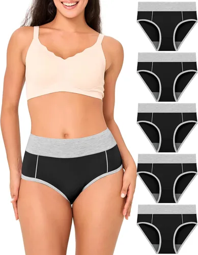 Vista 7 de BAMBOO COOL Ropa interior para mujer, calzones de cintura alta, cobertura completa, suaves y transpirables, paquete de 5
