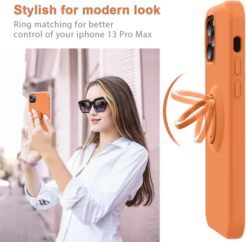 Vista 3 de MOCCA Funda compatible con iPhone 13 Pro Max de 6.7 pulgadas con soporte de anillo, silicona líquida, forro de microfibra, funda protectora