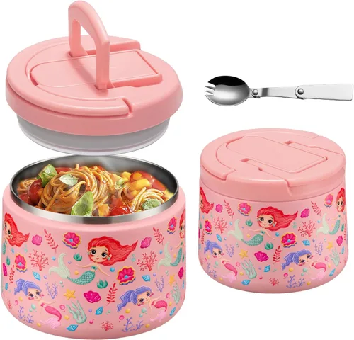 Vista 13 de Tarro aislado al vacío de 14 onzas con tapa de hebilla, termo de sopa para niños de comida caliente, boca ancha, a prueba de fugas, de acero
