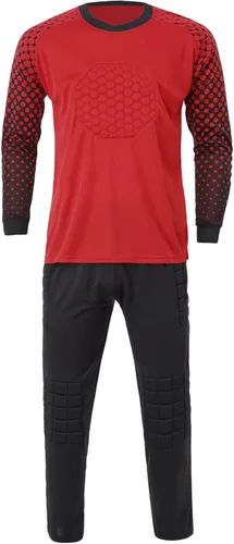 Vista 6 de TiaoBug Conjunto de camiseta y pantalones de fútbol acolchados para niños y niños, camisa de portero de manga larga, uniforme de entrenamiento