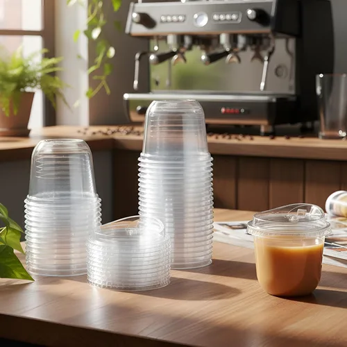 Vista 2 de 50 vasos de plástico transparente de 10 onzas con tapas
