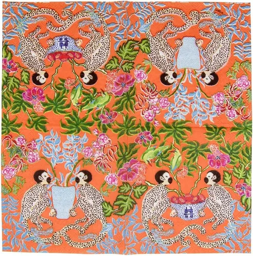 Vista 8 de Caspari Servilletas de cóctel de papel Monkeys en naranja, 20 por paquete