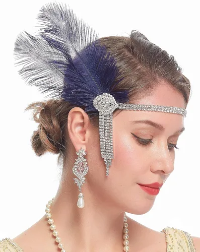 Vista 3 de Cizoe Diadema de plumas de los años 20 con diseño de flapper para novia de gran Gatsby