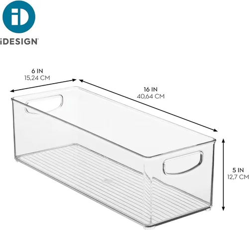 Vista 4 de iDesign - Recipiente de plástico apilable para despensa con asas para gabinetes o refrigerador, transparente, fabricado en EE. UU Para armarios